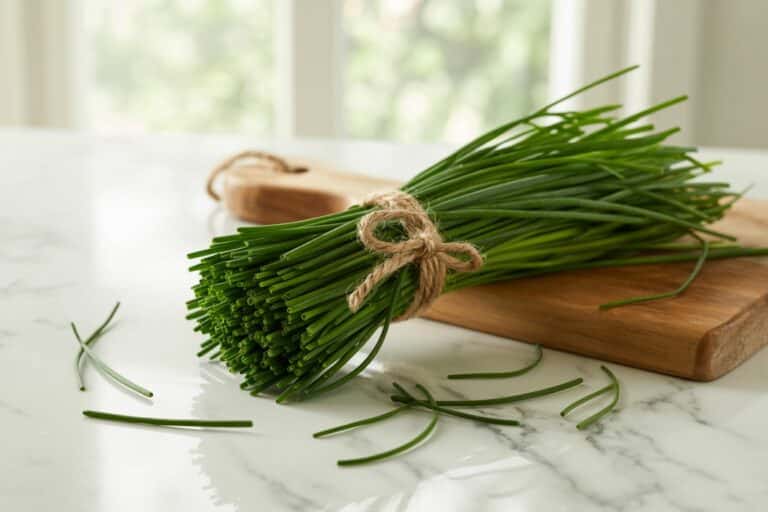 Botte de ciboulette fraiche attachée avec ficelle naturelle