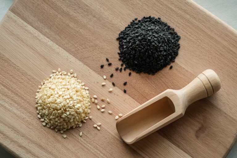 Graines de sésame blanches et noires dans des bols