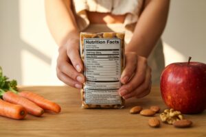 Lecture d'une etiquette nutritionnelle sur un produit alimentaire