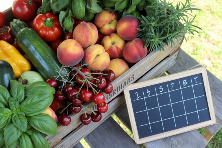 Fruits et legumes de saison dans une cagette en bois