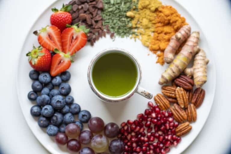 Aliments riches en antioxydants : myrtilles, chocolat noir, the vert