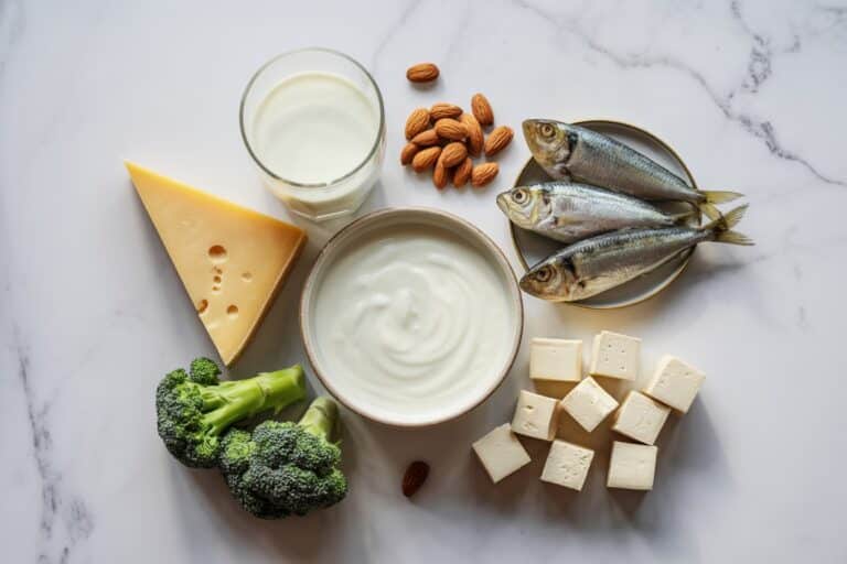 Sources de calcium : lait, fromage, yaourt, sardines, brocoli