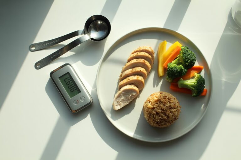Portion mesuree sur une grande assiette blanche