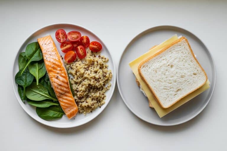 Comparaison repas dense en nutriments et repas calorique vide