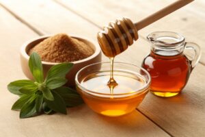 Édulcorants naturels : stévia, érythritol, miel et sirop d'érable