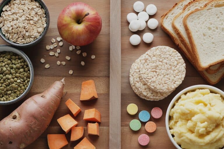 Comparaison aliments a index glycemique bas et eleve