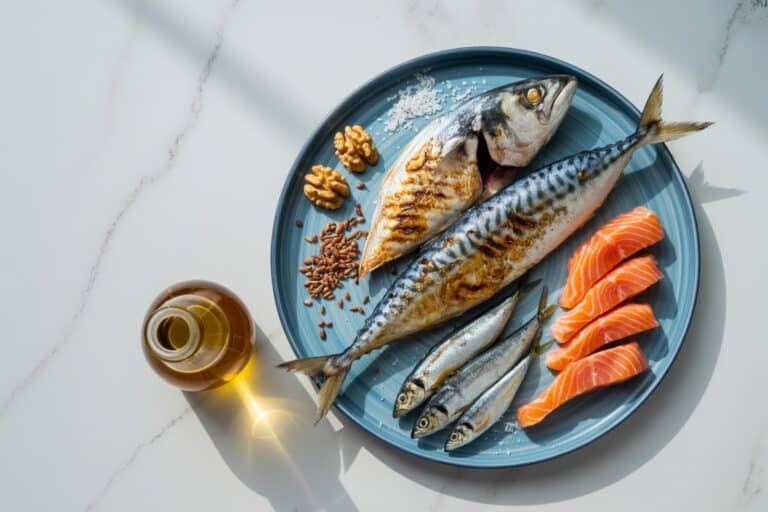 Poissons gras riches en omega-3 : maquereau, saumon, sardines