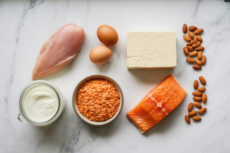 Aliments riches en proteines : poulet, oeufs, tofu, lentilles