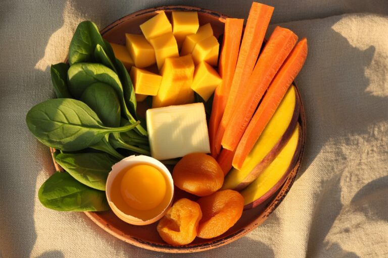 Sources de vitamine A : carottes, patate douce, mangue, epinards