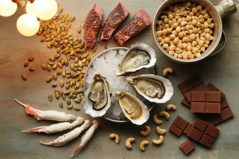 Sources de zinc : huitres, graines de courge, boeuf, noix de cajou