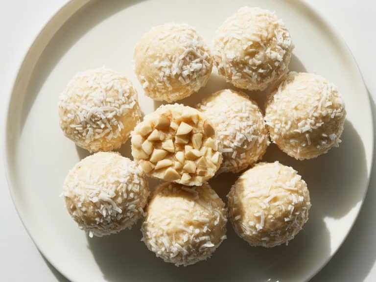 Bouchées de noix de coco et amandes enrobées de coco râpée