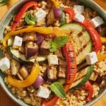 Boulgour aux légumes grillés (courgette, poivron, aubergine) et féta émiettée