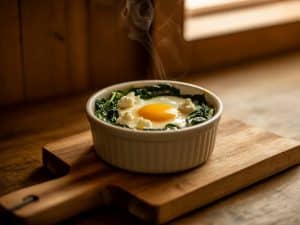 Œuf cocotte aux épinards et chèvre