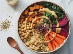 Buddha bowl végan aux légumes rôtis