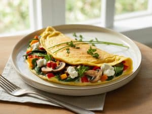 Omelette aux légumes et fromage de chèvre