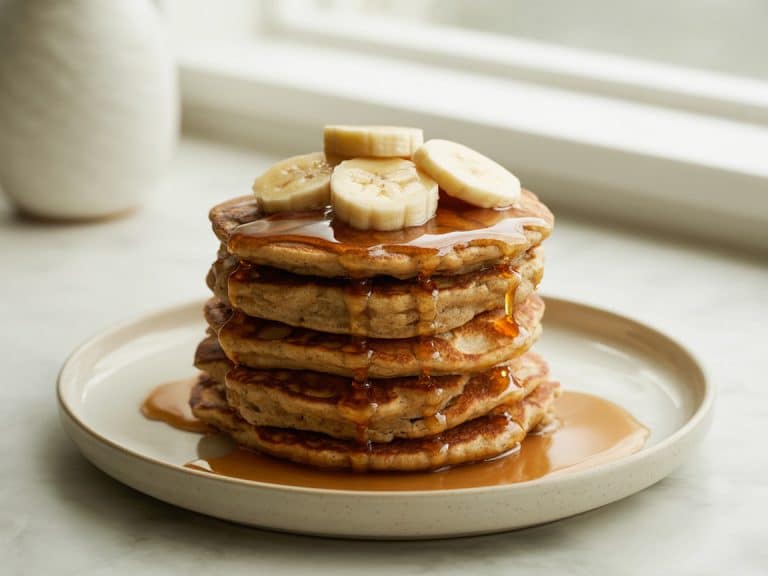 Pancakes sans gluten à la banane et flocons d'avoine empilés
