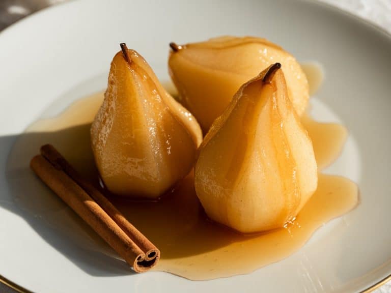 Poires pochées au miel et cannelle