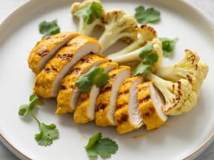Poulet grillé au curcuma et chou-fleur rôti