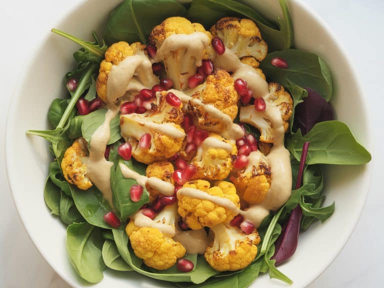 Salade de chou-fleur rôti au curcuma avec grenade et tahini