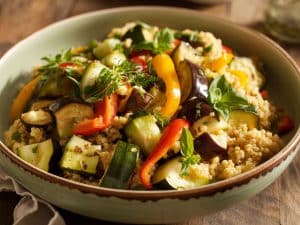Salade tiède de quinoa aux légumes rôtis