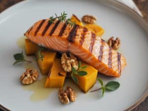 Saumon grillé aux noix et courge butternut