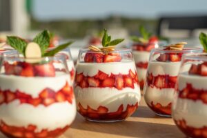 Verrines de ricotta aux fraises et menthe
