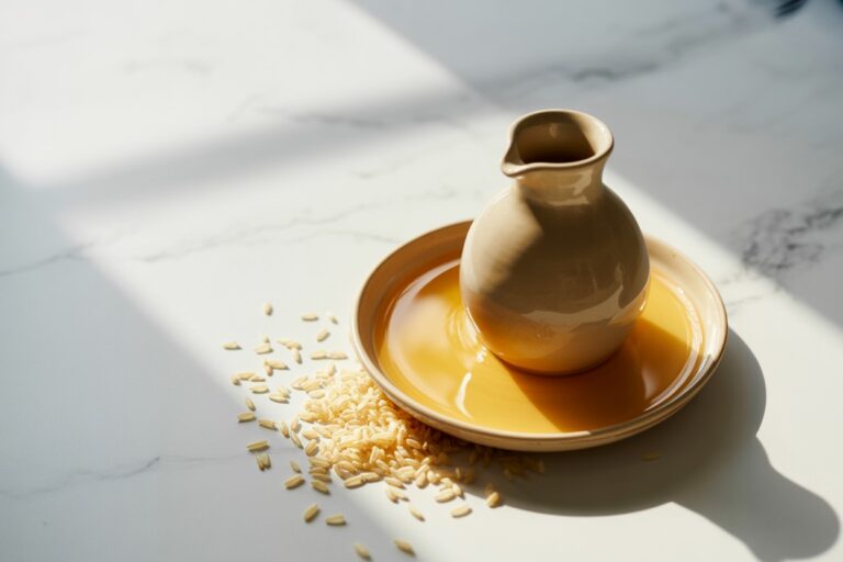 Carafe de vinaigre de riz avec grains de riz