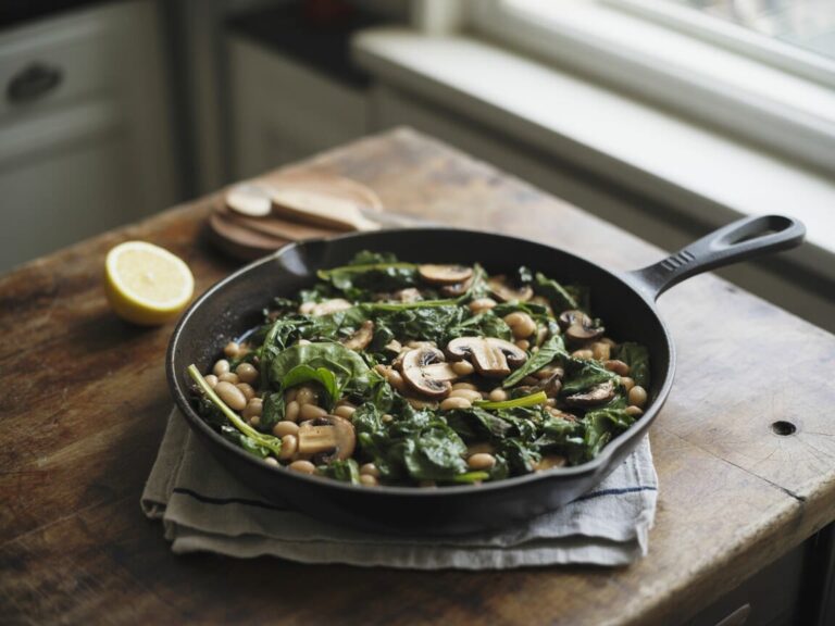 Poêlée de blettes, champignons et haricots blancs au citron